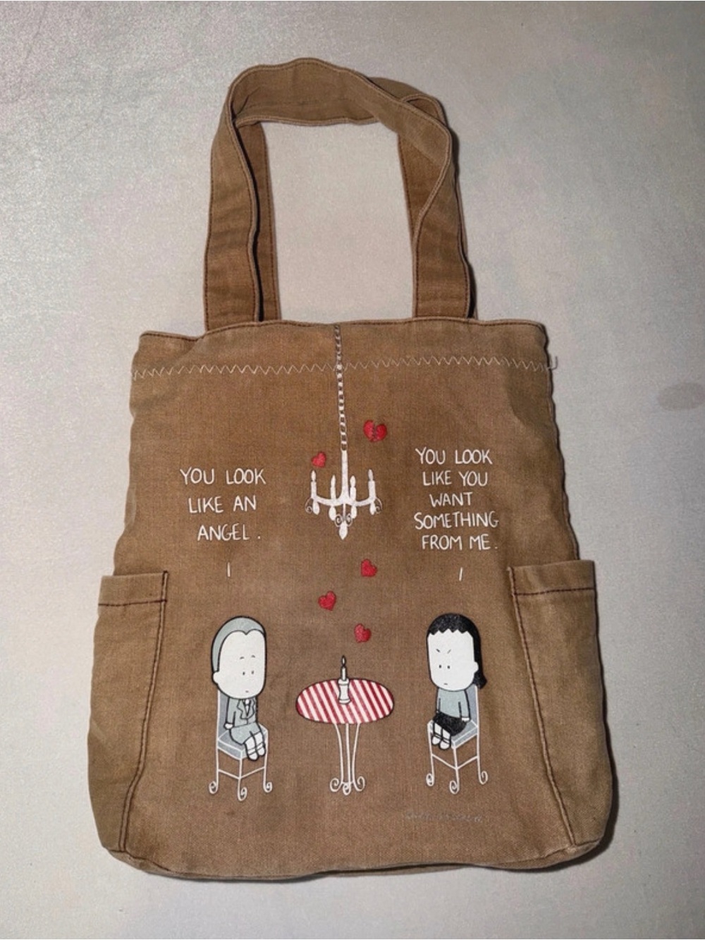 Angry Little Girls Casual Brown Canvas Messenger Bag with Cute Print